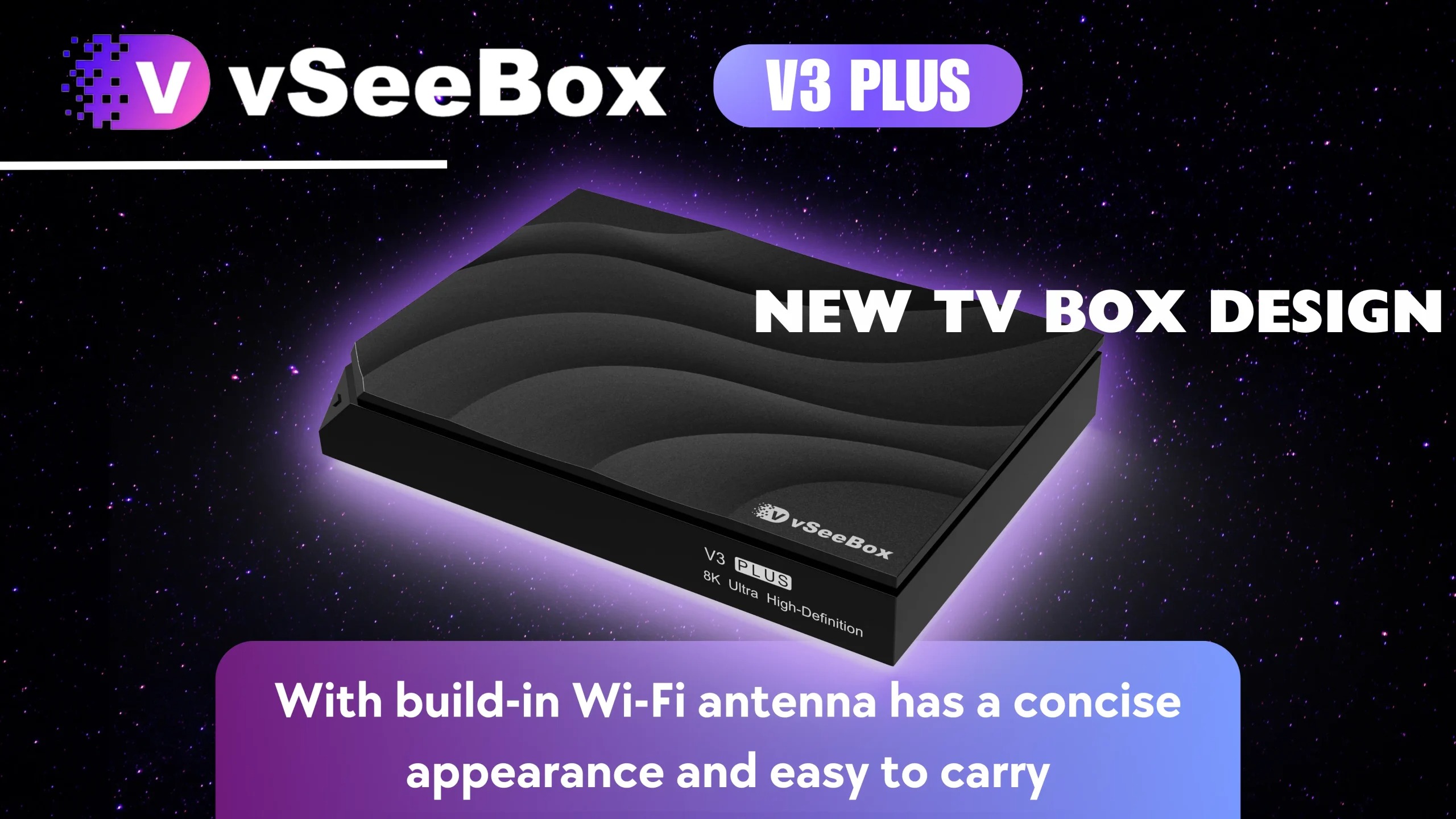 vSeeBox V3 Plus with modern compact design and built-in WiFi antenna