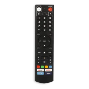 Front view of vSeeBox V5 Pro remote and V3 Pro voice remote control with shortcut buttons and navigation keys