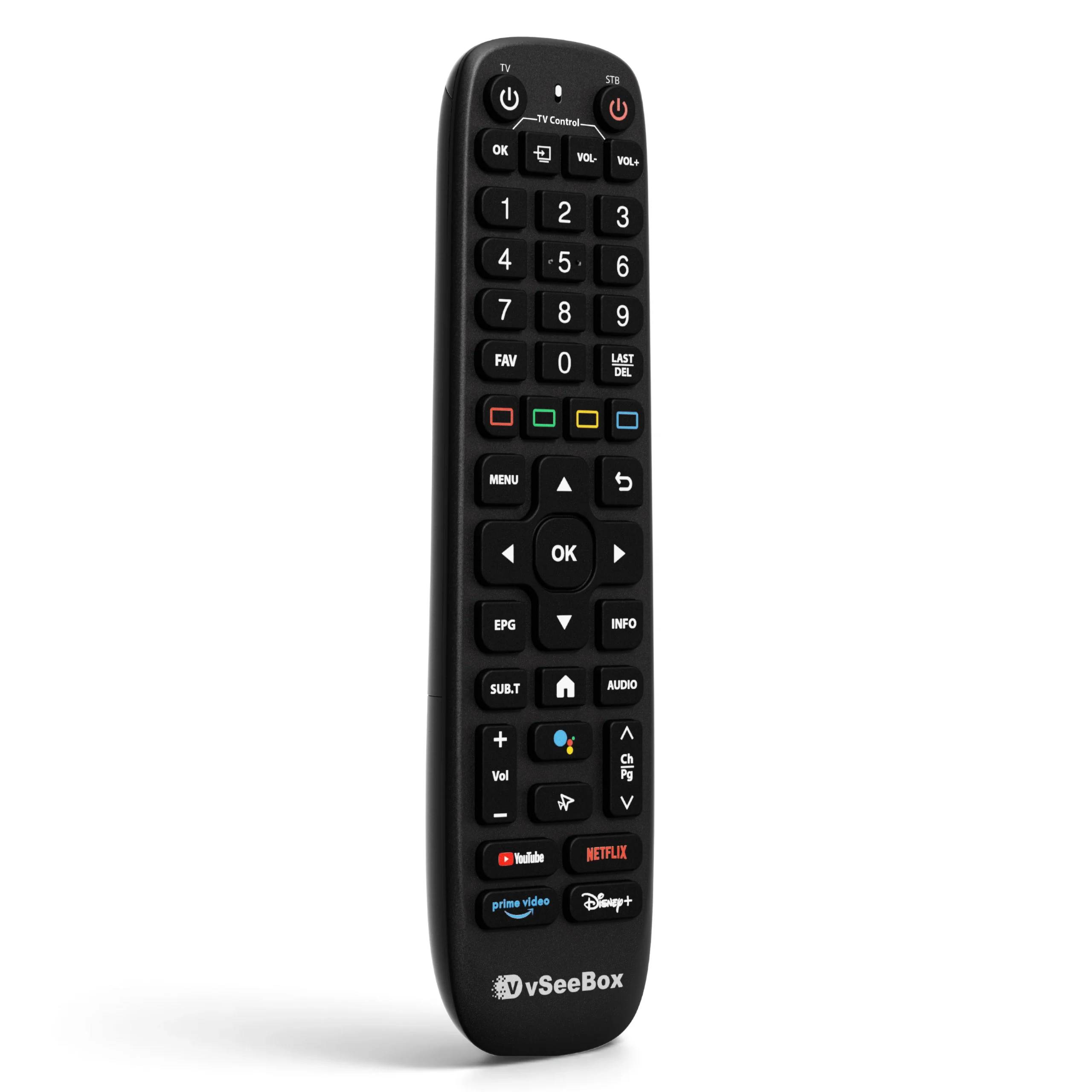 Angled front perspective of vSeeBox V6 Plus Remote replacement remote control