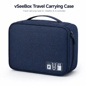 Blue vSeeBox carrying case with top handle and dual zippers