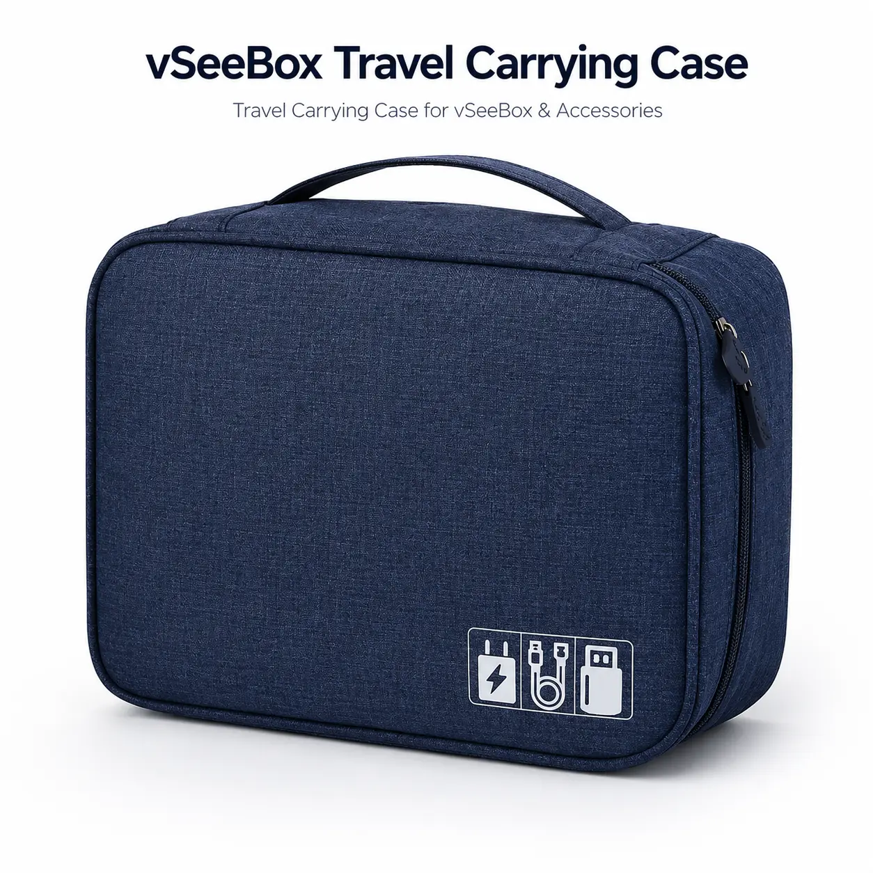 Blue vSeeBox carrying case with top handle and dual zippers