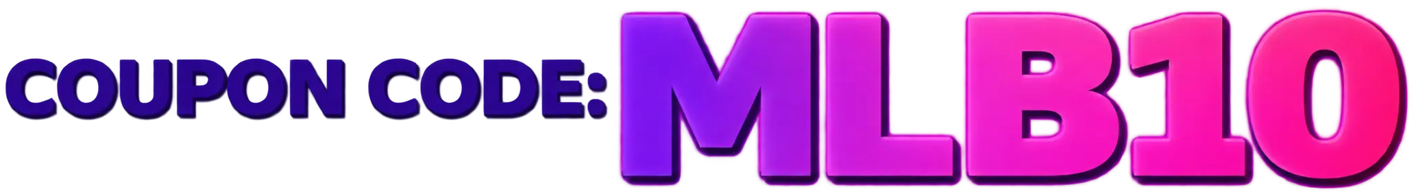 Coupon code MLB10 in purple and pink gradient text.